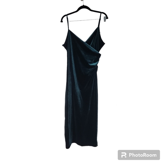RACHEL ZOE Velvet Emerald Green Surplice Midi Dress Large - Picture 1 of 7